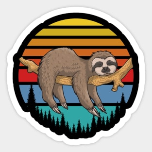 lazy Sloth on branch with Retro sunset. hoodie and Sticker